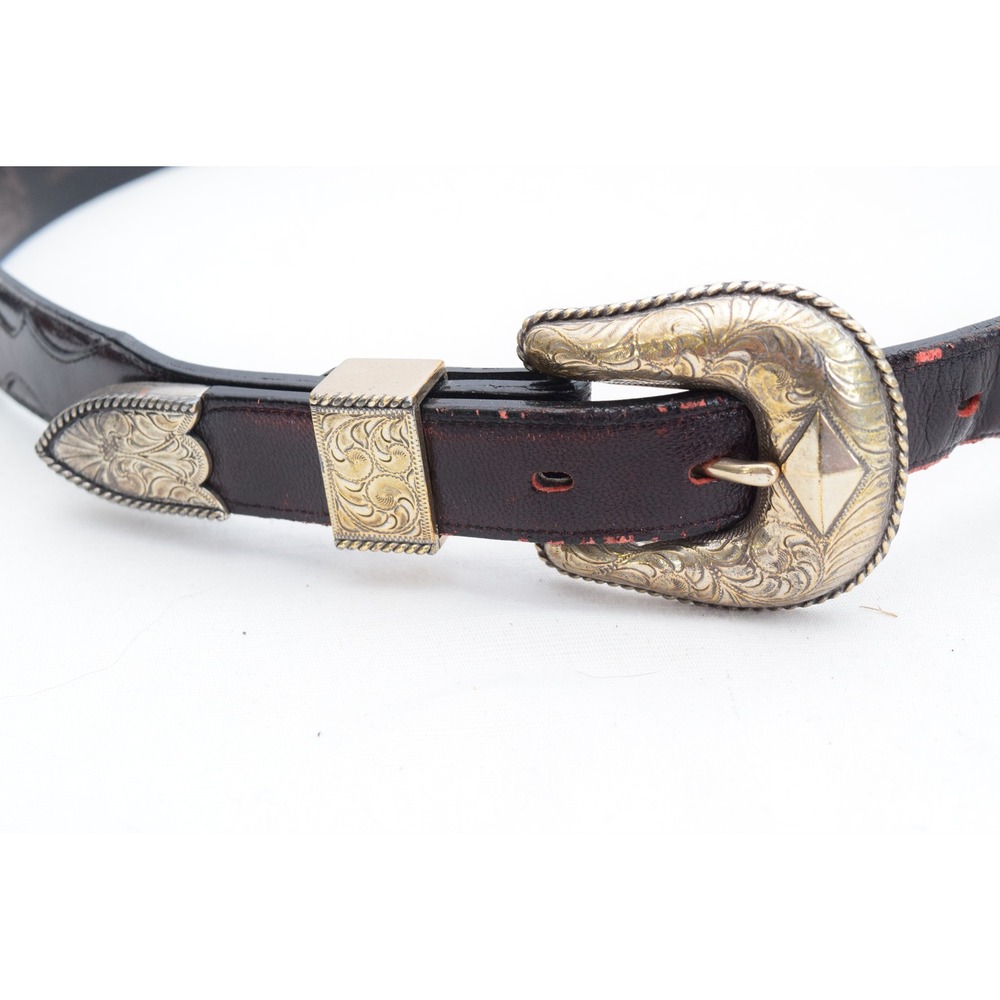 Nadim Western Belt Genuine Leather Buckle Size 38 Silver Cognac